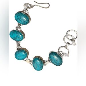 Navajo Style Turquoise and Silver Bracelet 7” length